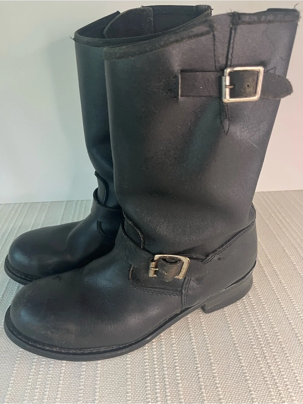 Motorcycle MENS  classic  Black Leather Mid-Calf Engineer Boots, sz 9.5 E wide